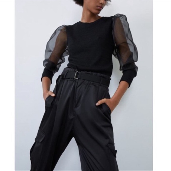 Zara Pants & Jumpsuits Zara Thick Black Satin Cargo Pants Poshmark